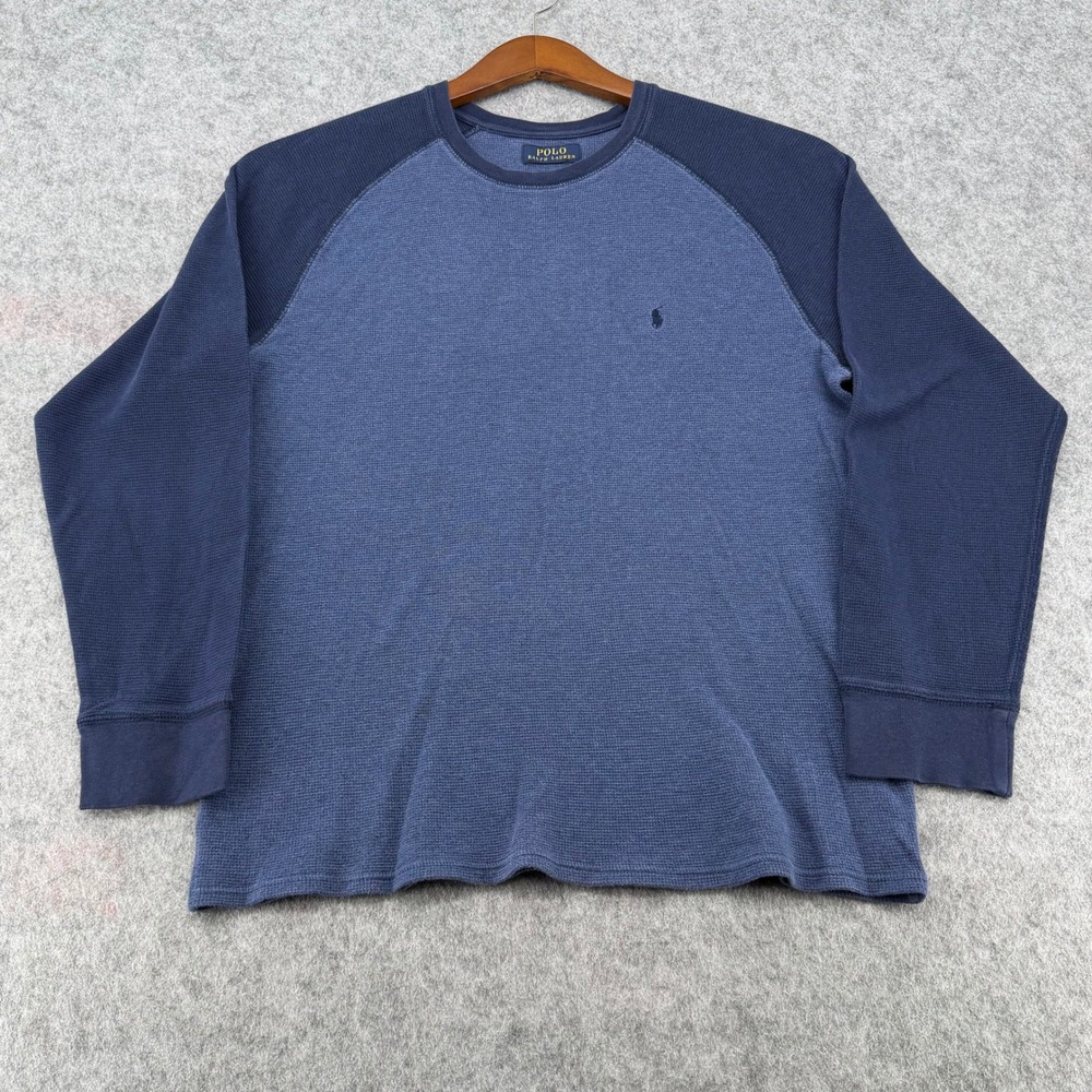 Polo Ralph Lauren Mens Thermal Shirt Blue Waffle Knit Raglan Long Sleeve Pony L